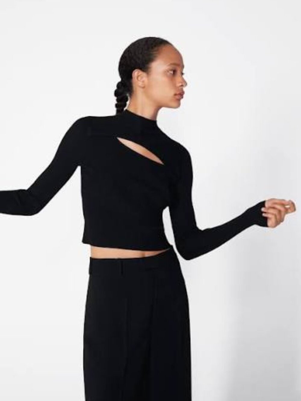 C097 Zara Asymmetrical Cutout Ribbed Mock-Neck Sweater
